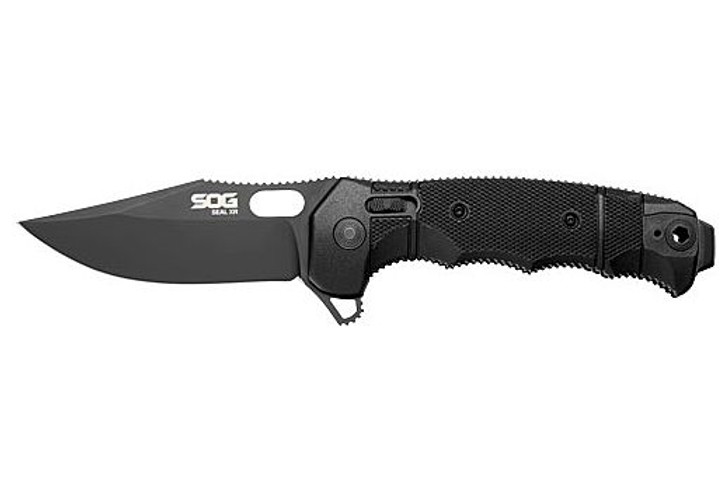 SOG KNIFE SEAL XR BLACK CRKTE 3.9" PLN EDGE FLDR GRN USA