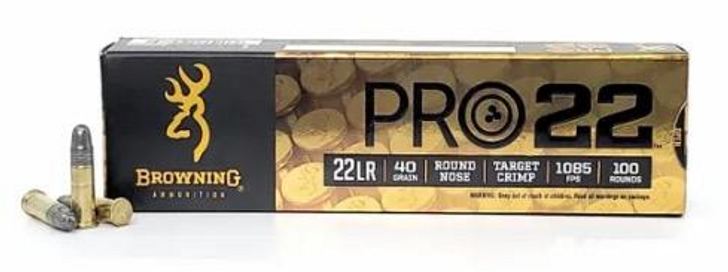 BROWNING PRO22 22LR 40 GRAIN LEAD ROUND NOSE - 100 ROUND BOX