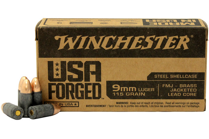 WINCHESTER 9MM LUGER 115 GR. FMJ STEEL CASE AMMUINITION - 50 ROUNDS