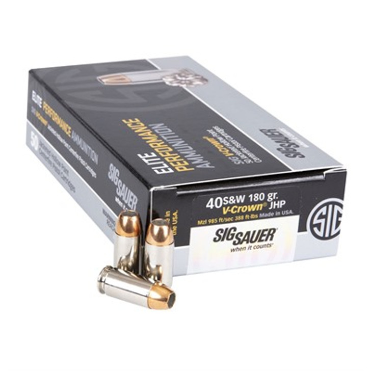 SIG SAUER 40 S&W 180 GRAIN V-CROWN ELITE PERFORMANCE AMMUNITION JACKETED HOLLOW POINT - 50 ROUND BOX