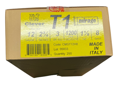 Clever Mirage T1 12 Gauge Ammunition 3DR 1 1/8OZ #8 Shot - 250 Round Case
