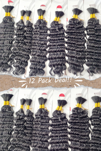 12 Pack Deal- 18" Deep Wave Human Hair Blend Bulk Braiding Hair 24 Bundles 12 Pack Deal- 18" Deep Wave Human Hair Blend Bulk Braiding Hair 24 Bundles