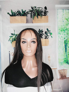 Hand-braided Whole Lace Human Hair Yaki Straight Braided Wig Color 1B Hand-braided Whole Lace Human Hair Yaki Straight Braided Wig Color 1B