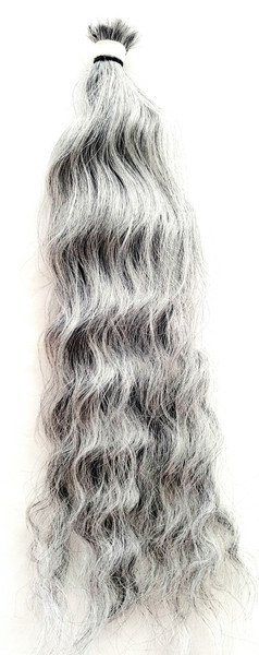 24" Silver Gray Brazilian Ocean Wave Wet and Wavy Human Hair Blend Bulk Braiding Hair 