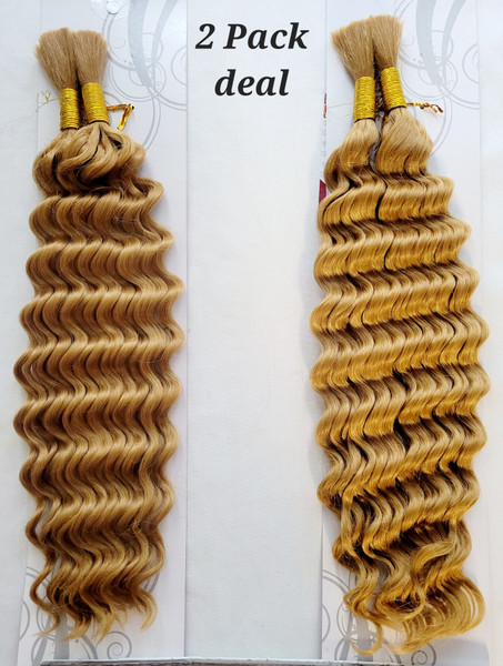 18" Deep Wave Human Hair bulk Braiding Hair Color 27- 2 Pack Deal-