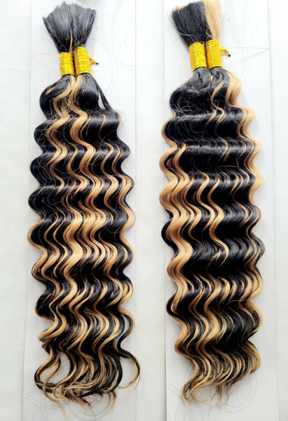 18" Deep Wave Human Hair bulk Braiding Hair Color 1B/27- 2 Pack Deal-