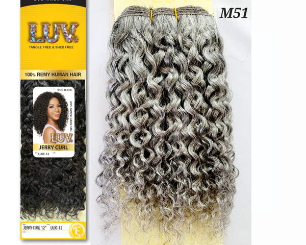 12" Jerry Curl Silver Gray Salt and Pepper  Remy Human Hair Weave Extensions-