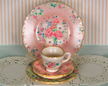 Pink chintz decals for dollhouse miniature dishes