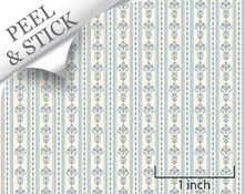 Bouquet Stripe, Blue. 1:48 quarter scale peel and stick wallpaper