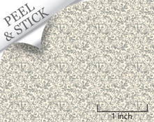 Tendril pattern, pewter color. 1:48 quarter scale peel and stick wallpaper