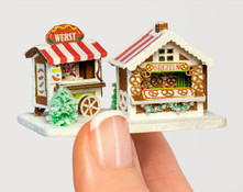 1:144 Micro Scale Gingerbread Pretzel Stall and Wurst Wagon Kit for Christmas Market Scene