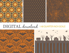 Download and print dollhouse wallpaper for your 1:48 Halloween scenes.