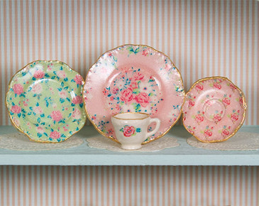 Pink chintz decals for dollhouse miniature dishes