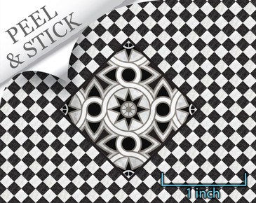 1:48 flooring: black and white marble medallion
