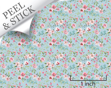 Large Flower, Blue. 1:48 quarter scale peel and stick wallpaper