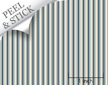 Ticking stripe pattern, denim color. 1:48 quarter scale peel and stick wallpaper
