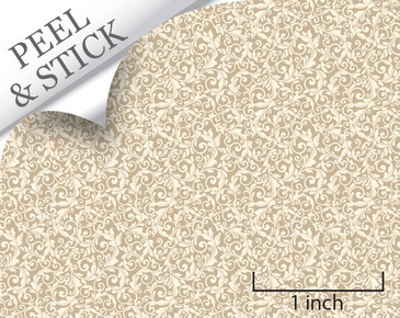 Tendril pattern, sand color. 1:48 quarter scale peel and stick wallpaper