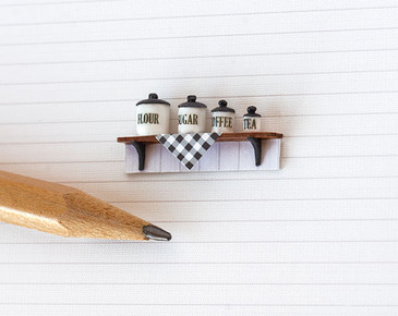 Create a 1:48 quarter scale shelf with canisters for your farmhouse kitchen in a dollhouse.