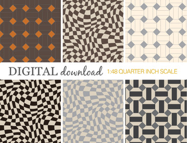 Preview image of 1:48 scale printable Halloween dollhouse flooring, designed for miniatures and shown as digital sheets ready for instant download and printing.