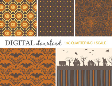 Download and print dollhouse wallpaper for your 1:48 Halloween scenes.