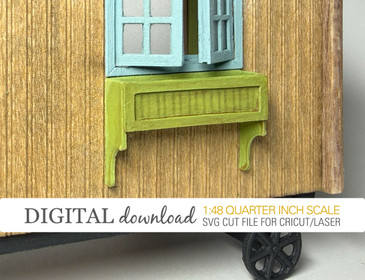 Download an SVG file and cut a quarter scale miniature flower box for your dollhouse using your laser cutter, Cricut, or Silhouette machine.