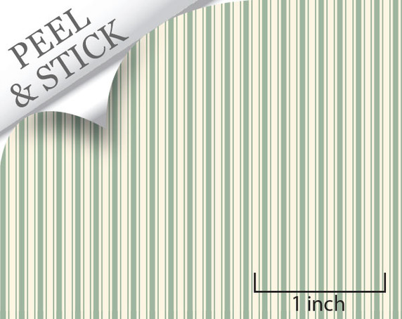 Ticking stripe pattern, pistachio color. 1:48 quarter scale peel and stick wallpaper