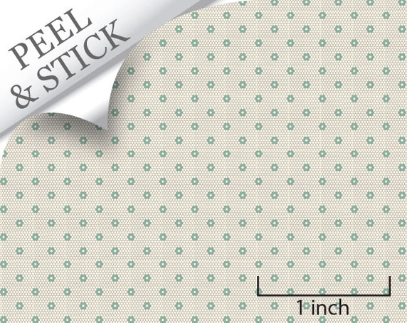 Hexagon tile pattern, pistachio color. 1:48 quarter scale peel and stick tile flooring