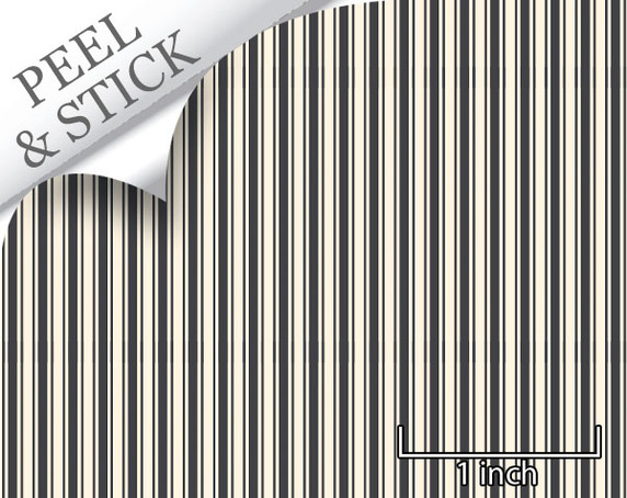 Ticking stripe pattern, iron color. 1:48 quarter scale peel and stick wallpaper