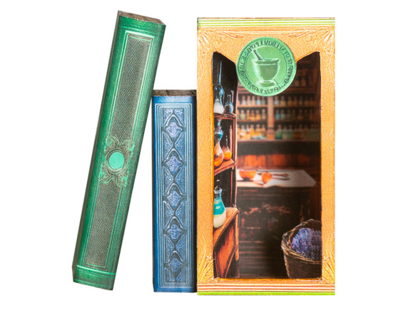 A miniature apothecary to make inside of a tiny book nook kit.