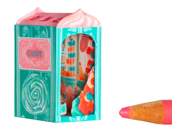 Craft a miniature candy shop inside of a tiny book nook.