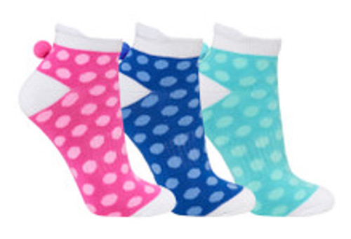3 Pair Pack of Multi Spot Pom Pom Ladies Golf Socks