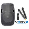 Vonyx AP1500PA 15" Portable Speaker with Dual Wireless Microphones 800W