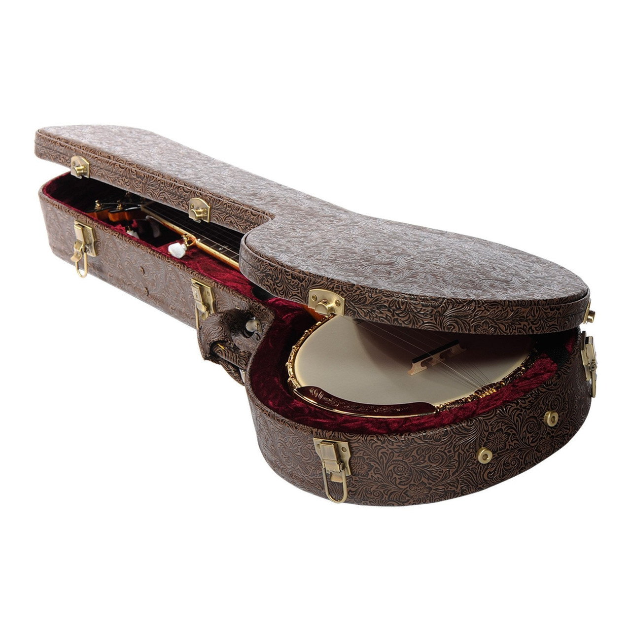 Martinez Open-Back Shaped Banjo Hard Case (Paisley Brown)