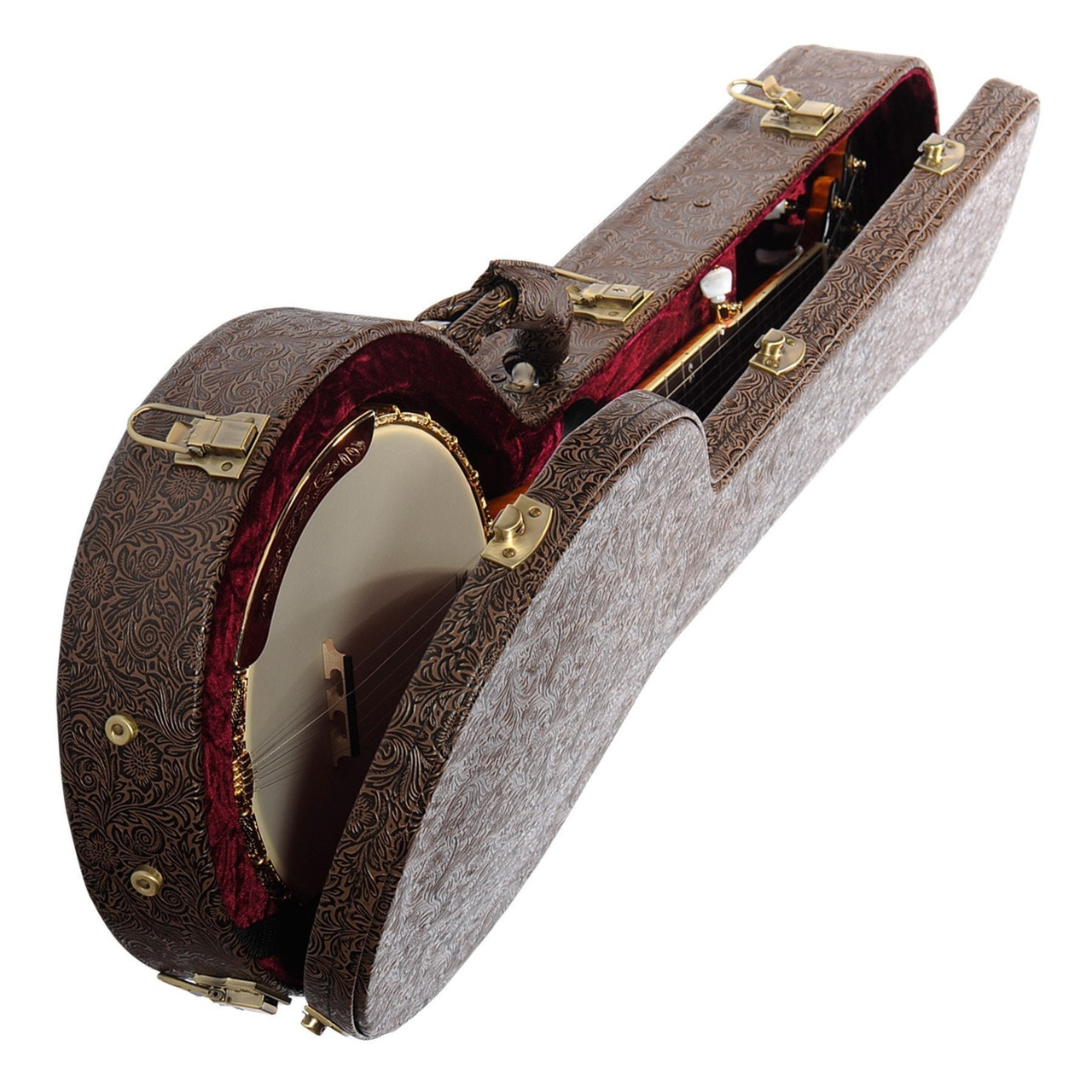 Martinez Open-Back Shaped Banjo Hard Case (Paisley Brown)