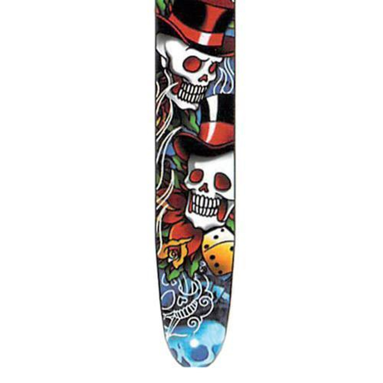 Fretz 'Goth' High Resolution Printed Leather Guitar Strap (Top Hat Skull)