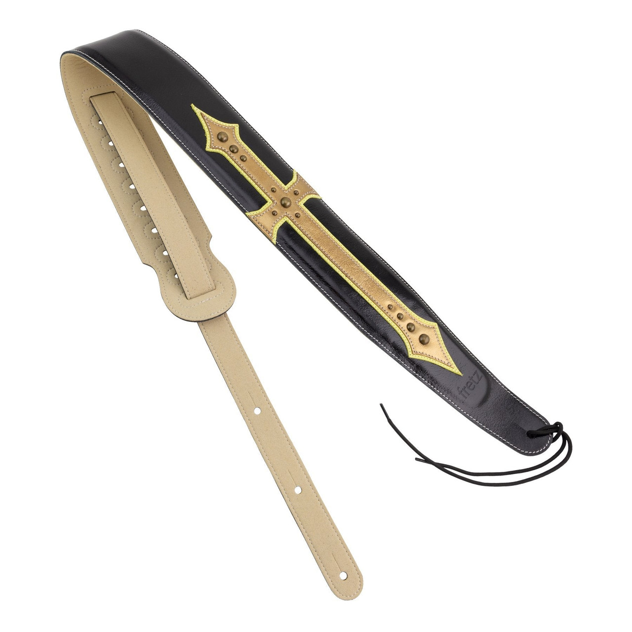 Fretz Premium Padded Leather Adjustable Guitar Strap (Gold Cross)