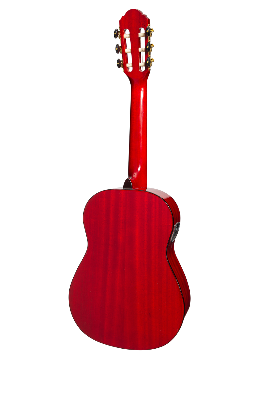 Martinez G-Series 3/4 Size Electric Classical Guitar with Tuner (Trans Wine Red-Gloss)
