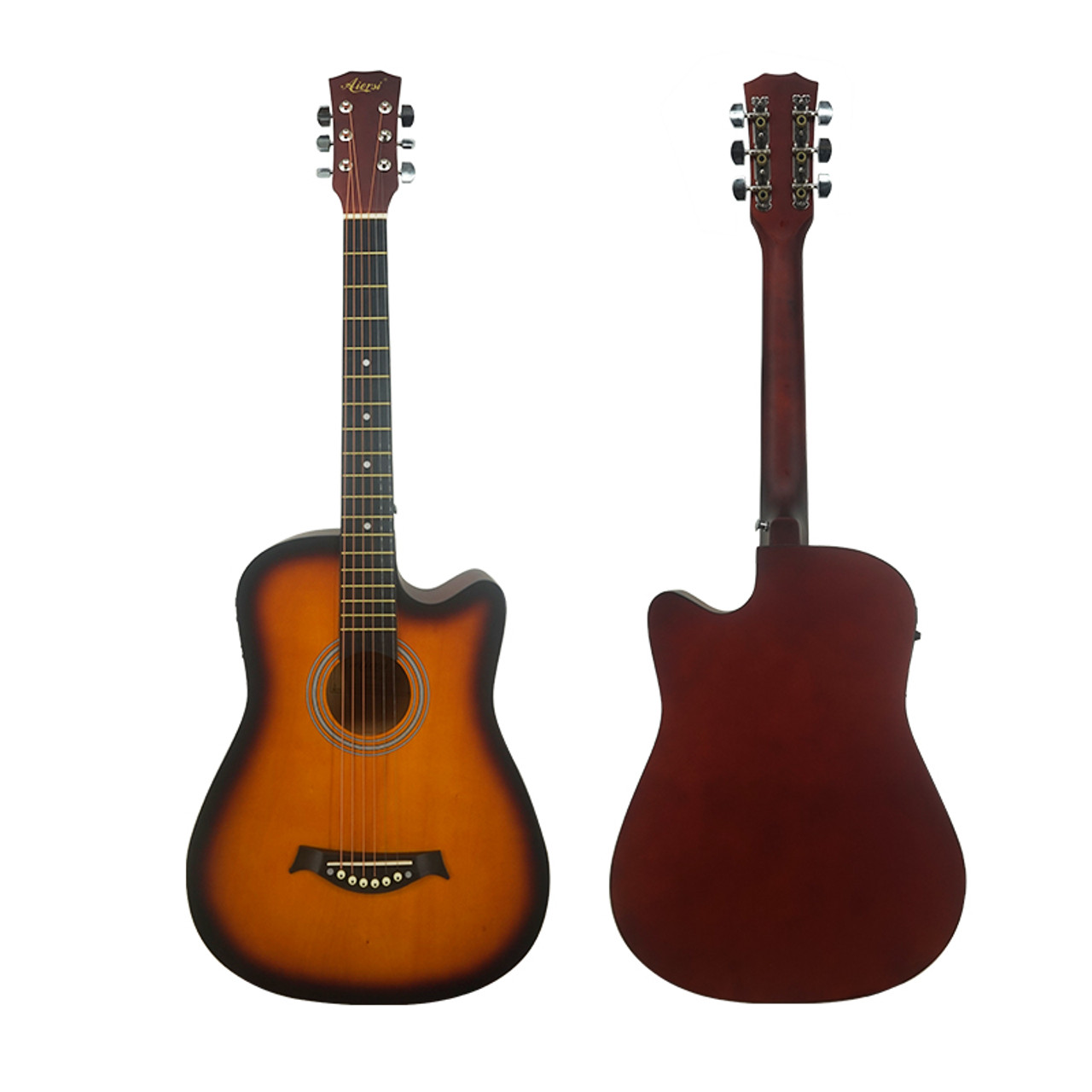 Aiersi SG040CESB Beginners 38 Inch Cutaway Basswood Electric Acoustic Guitar Pack