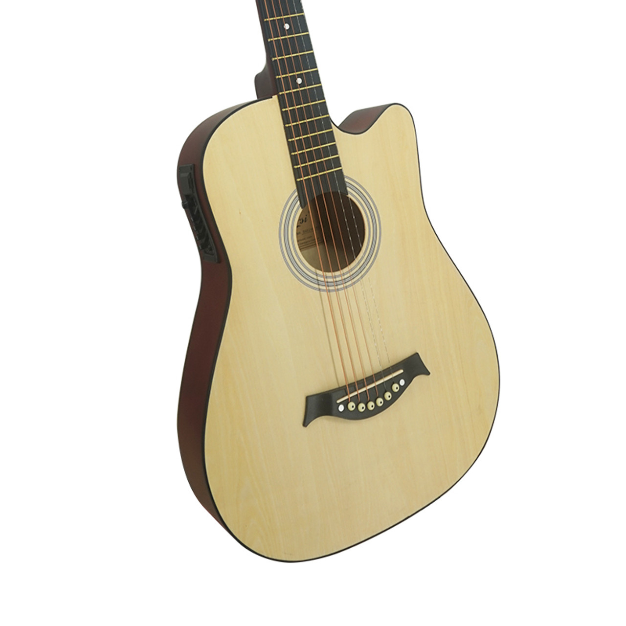 Aiersi SG040CENAT  Beginners 38 Inch Cutaway Basswood Electric Acoustic Guitar Natural Pack