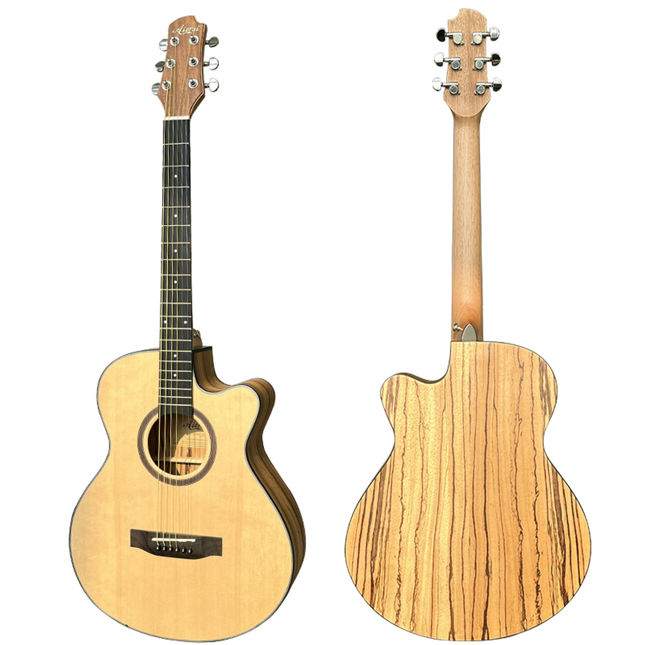 Aiersi SG02SZC-40 solid top zebrawood cutaway Acoustic Guitar