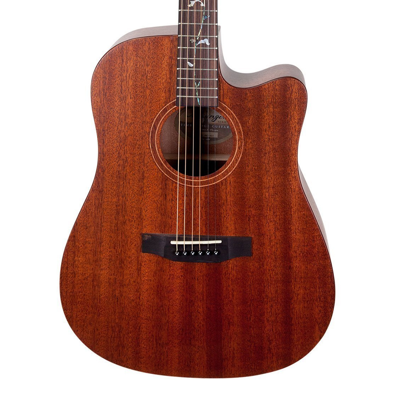 Timberidge 'Messenger Series' Mahogany Solid Top Acoustic-Electric Dreadnought Cutaway Guitar with 'Tree of Life' Inlay (Natural Satin)