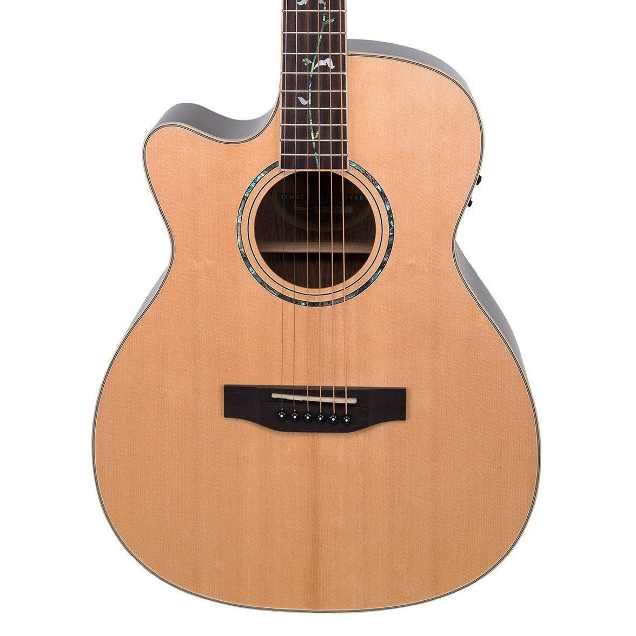 Timberidge '3 Series' Left Handed Spruce Solid Top Acoustic-Electric Small-Body Cutaway Guitar with 'Tree of Life' Inlay (Natural Gloss)