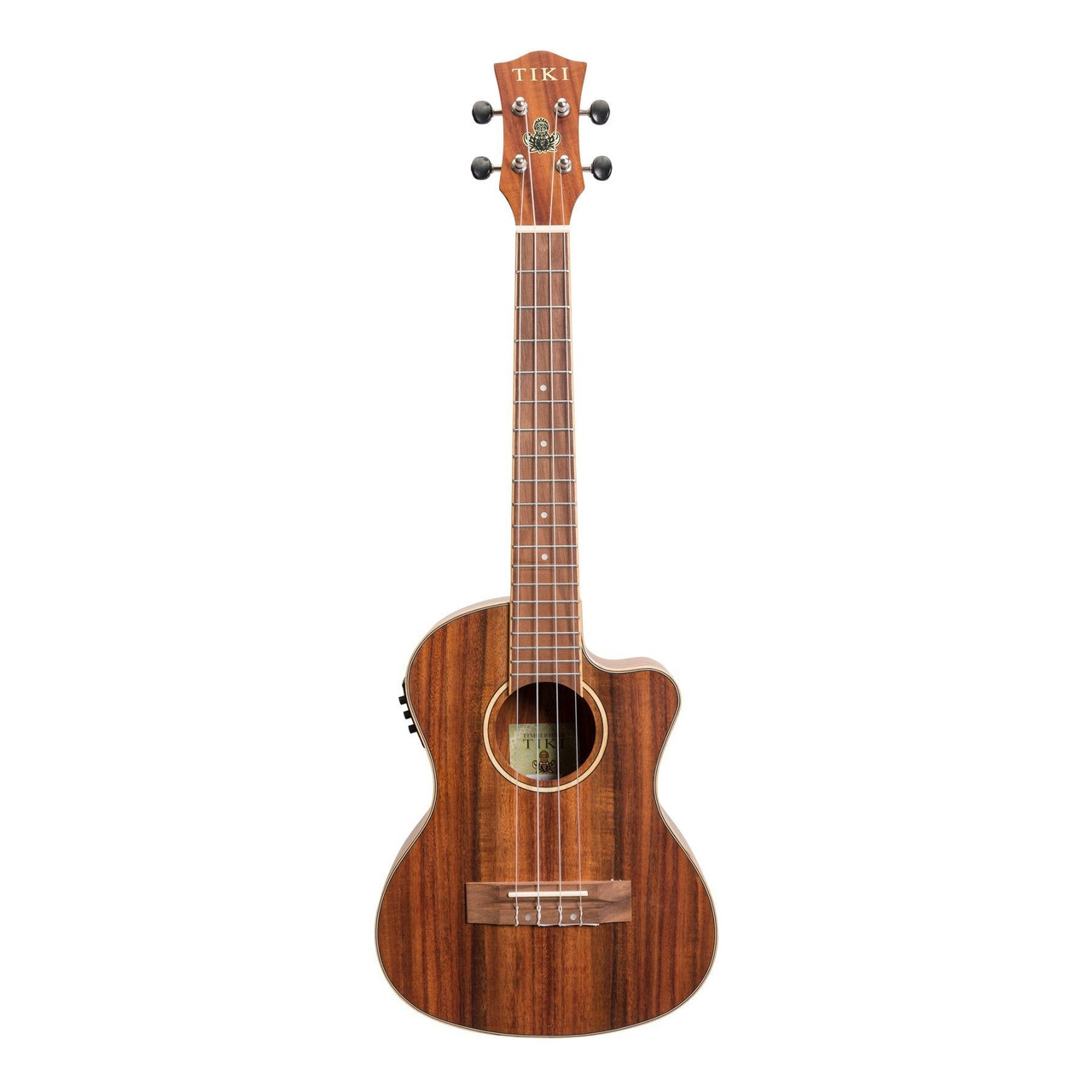 Tiki '9 Series' Koa Solid Top Electric Cutaway Tenor Ukulele with Hard Case (Natural Satin)