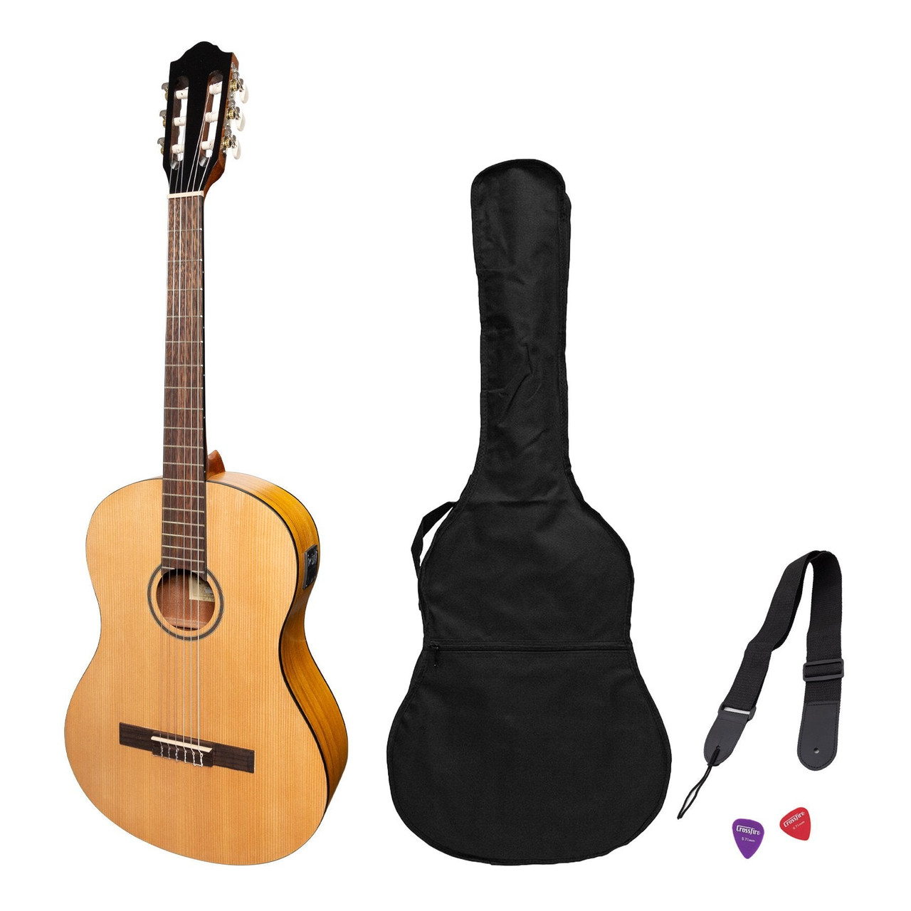 Martinez 'Slim Jim' Left Handed Full Size Student Classical Guitar Pack with Built In Tuner (Spruce/Koa)