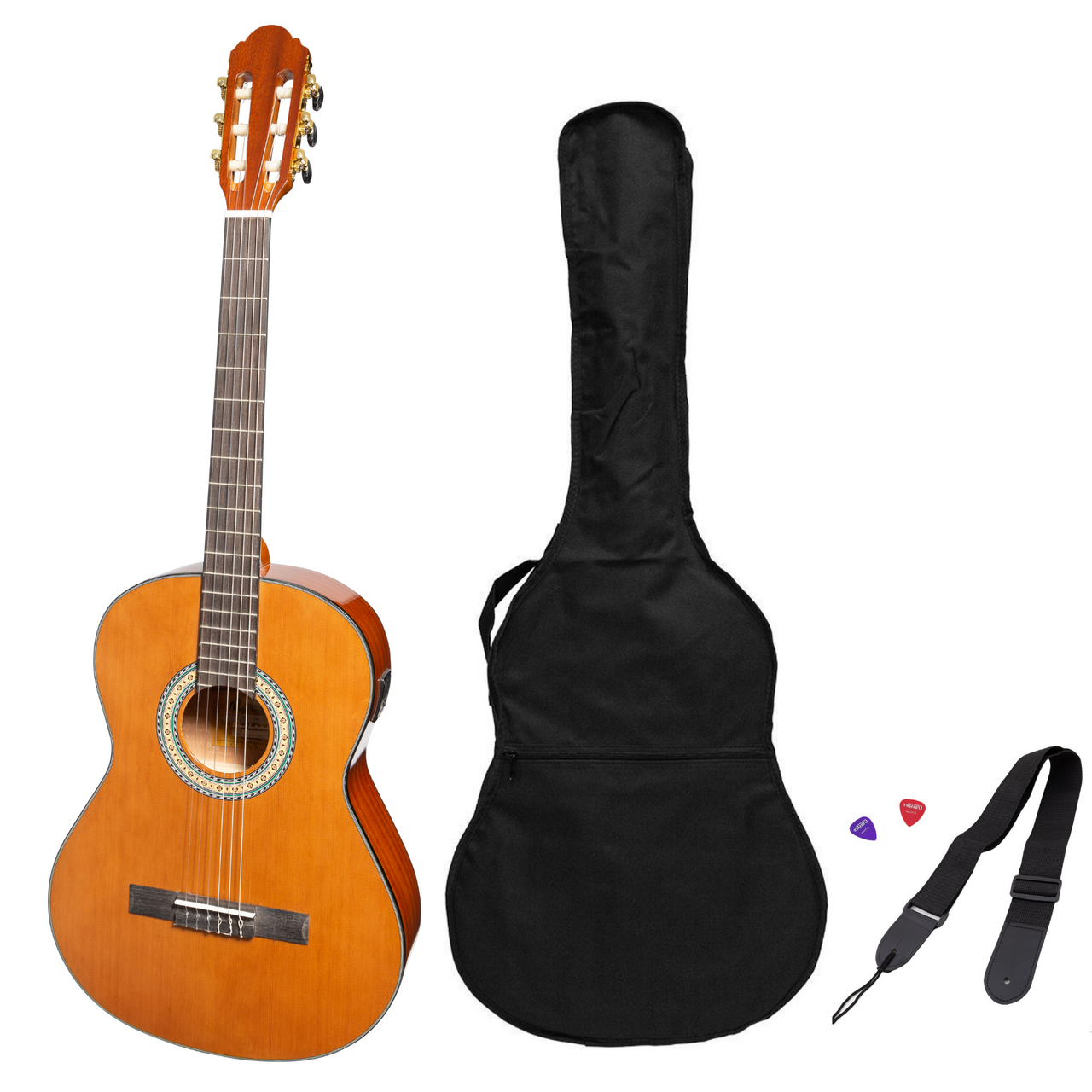 Copy of Martinez 'Slim Jim' G-Series Left Handed 3/4 Size Student Classical Guitar Pack with Built In Tuner (Natural-Gloss)