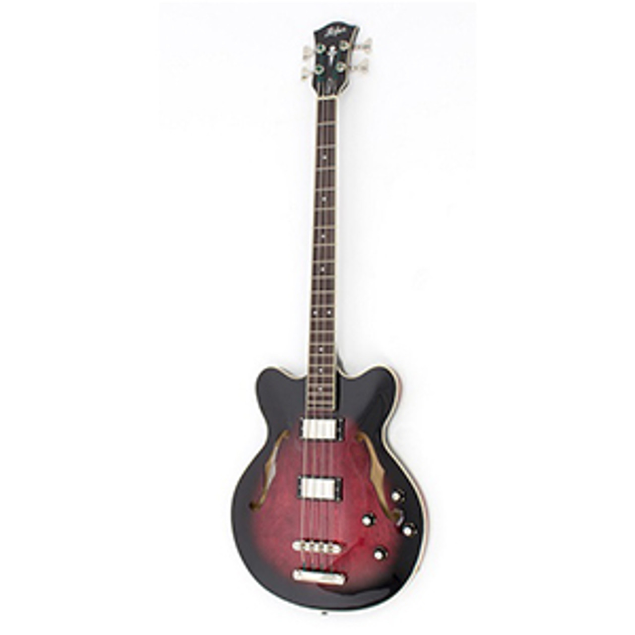 Hofner Verythin Electric Bass, Long Scale, Transparent Dark Cherry Burst, 2x Humbucker Pickups, With Case