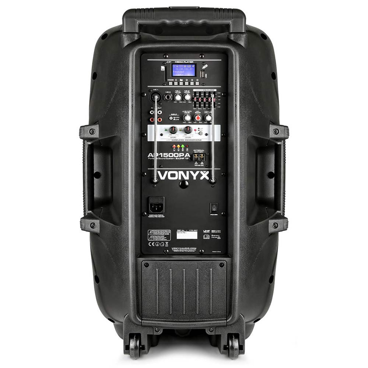 Vonyx AP1500PA 15" Portable Speaker with Dual Wireless Microphones 800W