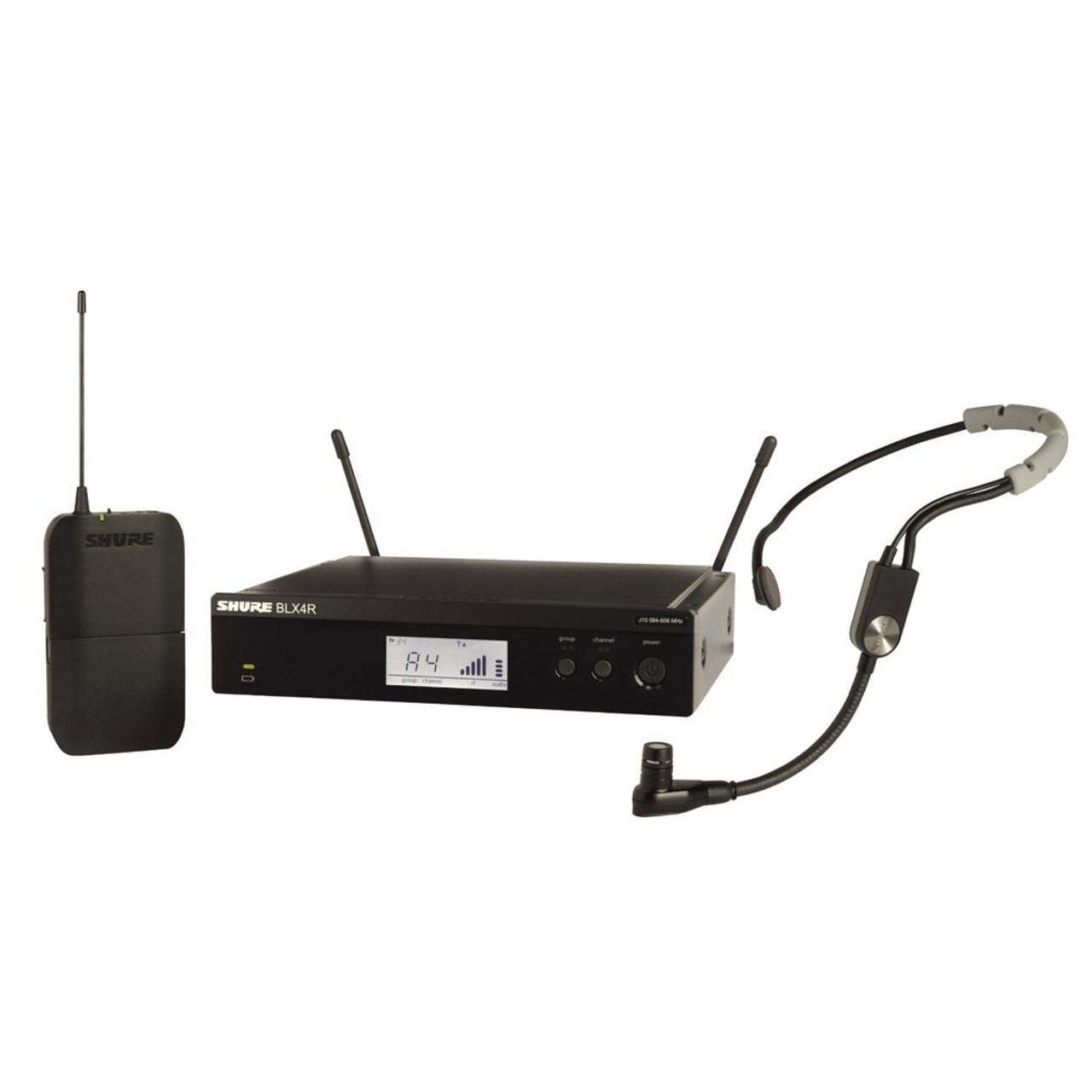 Shure SHR-BLX14RS35K14 Wireless 1/2R Headworn System BLX1 Tx; SM35 Mic; BLX4R Rx Auto Setup: 614-638MHz BLX1 Tx; SM35 Mic; BLX4R Rx Auto Setup: 614-638MHz