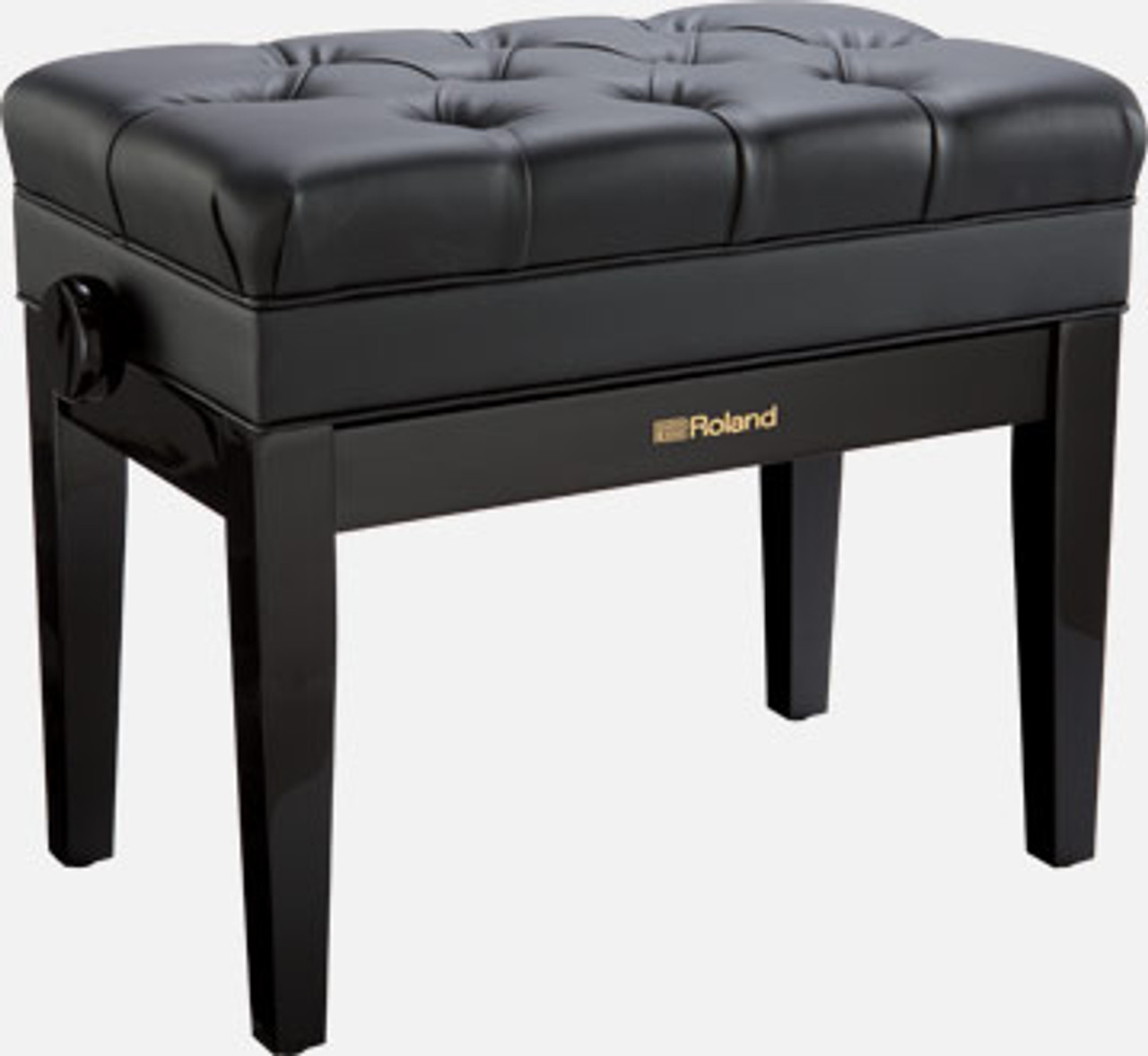 Piano bench with polished ebony finish. Also available in satin black finish (RPB-500BK) and rosewood (RPB-500RW).