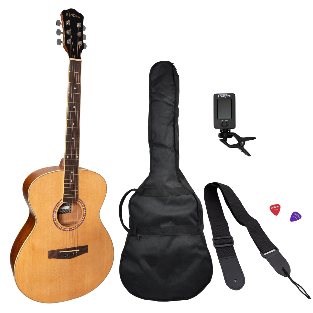 Martinez Left Hand '41 Series' Folk Size Acoustic Guitar Pack (Spruce/Rosewood)